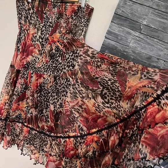 Sheer flowy leopard print floral dress that converts to a long skirt size XL - Picture 10 of 11